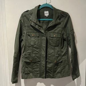 Kensie green utility jacket, zips and buttons, button pockets, size medium